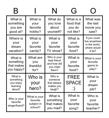 Icebreaker Bingo Card