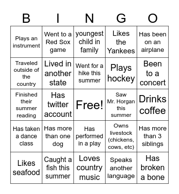 Get to Know Each Other Bingo Card