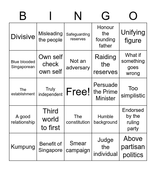PE debate 2023 Bingo Card