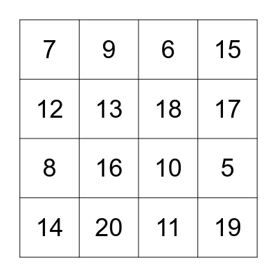 Number Bingo Card