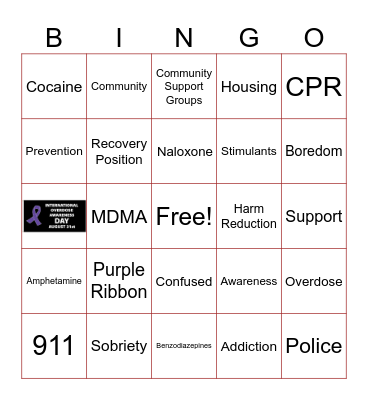 International Overdose Awareness Day Bingo Card