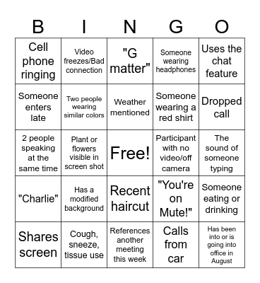 Farewell to Elizabeth, Team US & TM Zoom Bingo Card