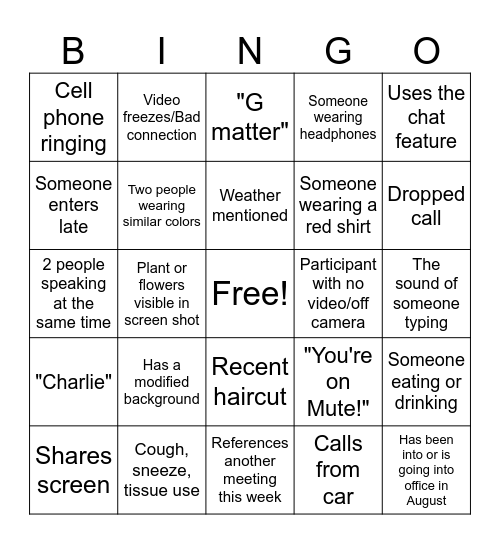 Farewell to Elizabeth, Team US & TM Zoom Bingo Card