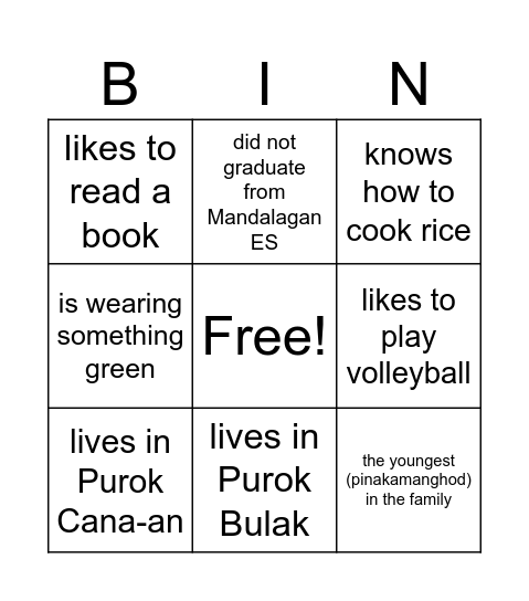 Getting to know YOU Bingo Card
