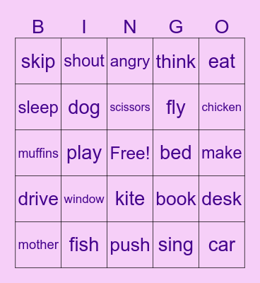 Verbs and Nouns Bingo Card