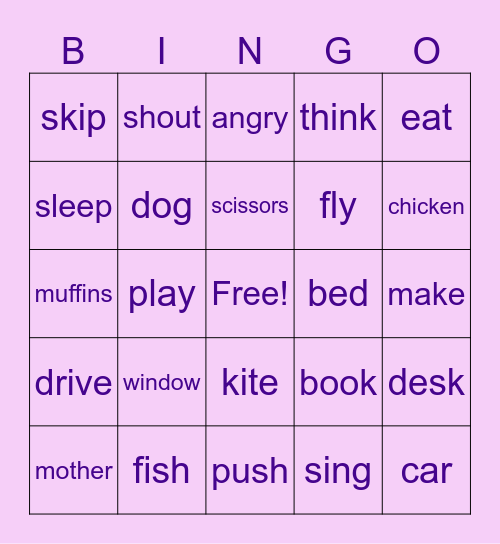 Verbs and Nouns Bingo Card