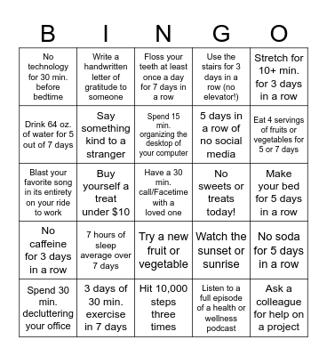 Level 1 Beta Wellness Bingo Card