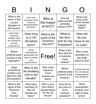 US Government Bingo Card