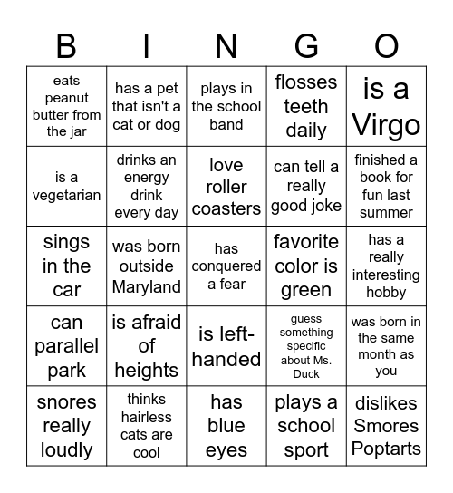 Duckworth BINGO v1.0 Bingo Card