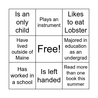 School Psych Orientation Bingo Card