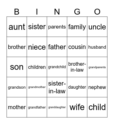 Family Tree Bingo Card