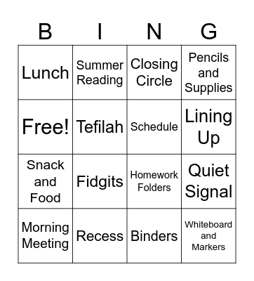 Back to Schol Bingo Card