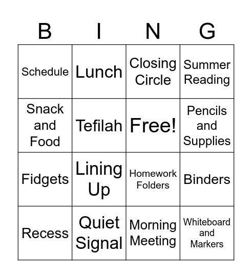 Back to Schol Bingo Card