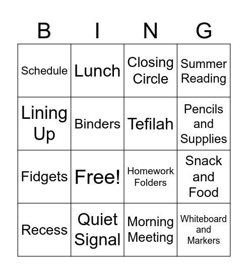 Back to Schol Bingo Card