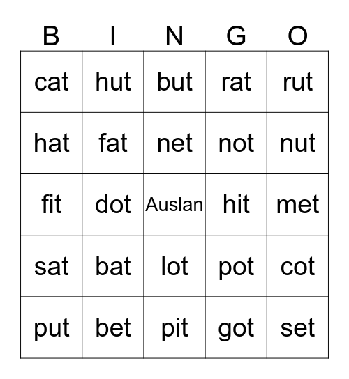 Spelling patterns Bingo Card