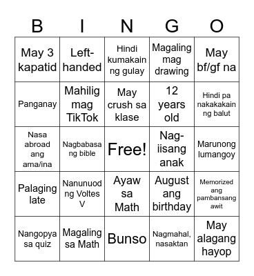 Getting to know Human BINGO Card