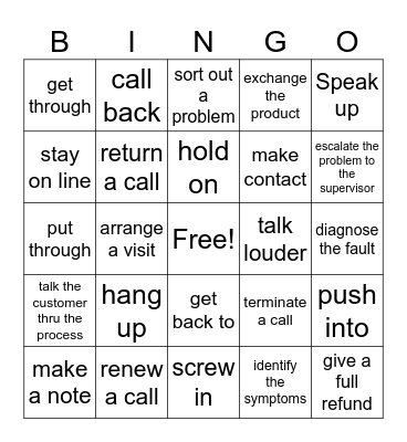 PHRASAL VERBS UNIT 2 Bingo Card