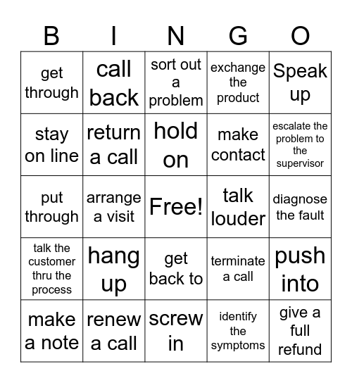 PHRASAL VERBS UNIT 2 Bingo Card