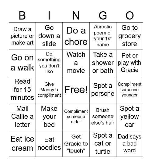 Labor Day Weekend Bingo Card