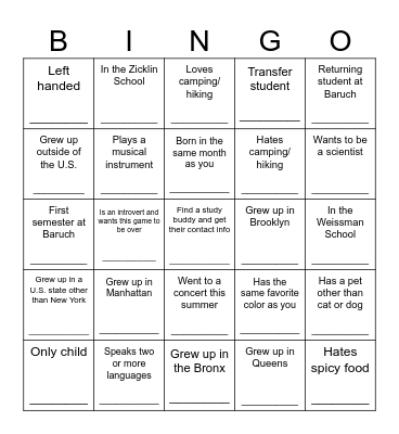 ENV 1003 Recitation Bingo Card