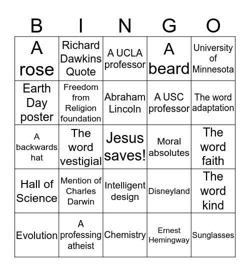 Evolution vs. God Bingo Card