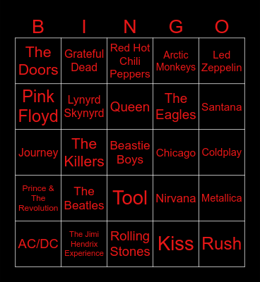 Bands! Bingo Card