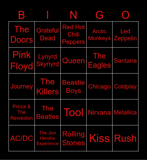 Bands! Bingo Card