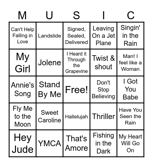 NAME THAT TUNE Bingo Card