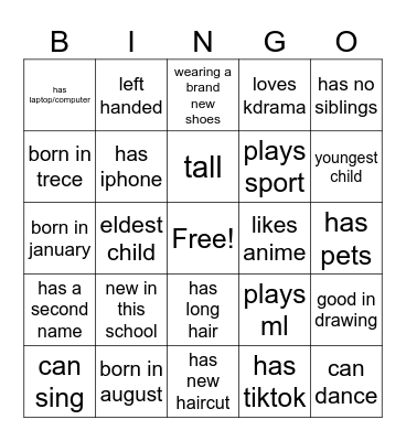 Get to Know Me Bingo Card