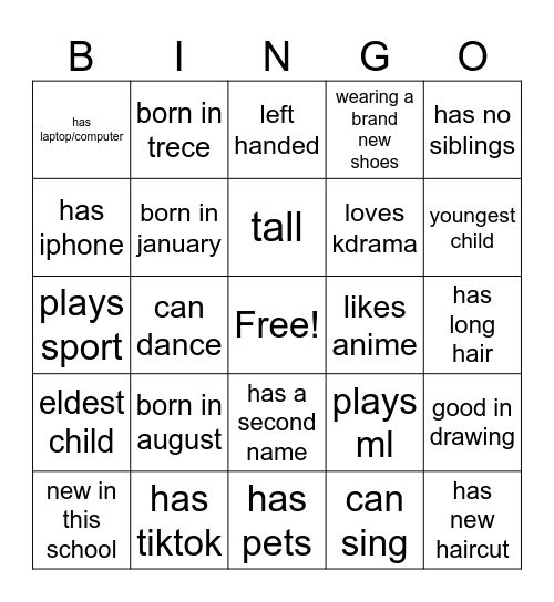 Get to Know Me Bingo Card