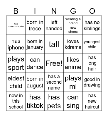 Get to Know Me Bingo Card