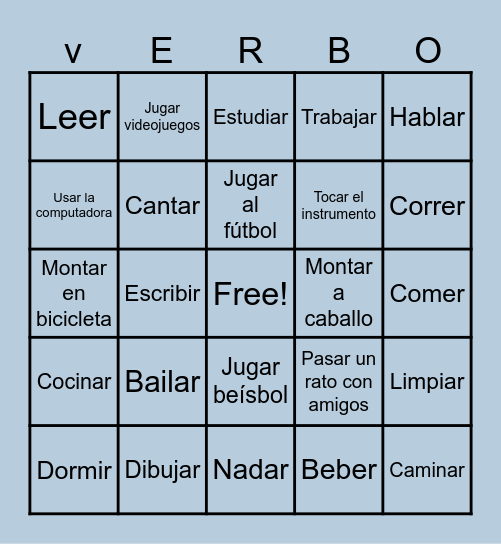 Bingo de Verbos Bingo Card