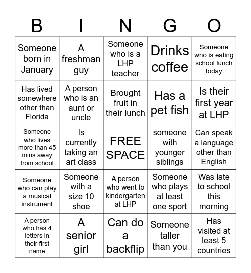 LHP YL Bingo! Bingo Card