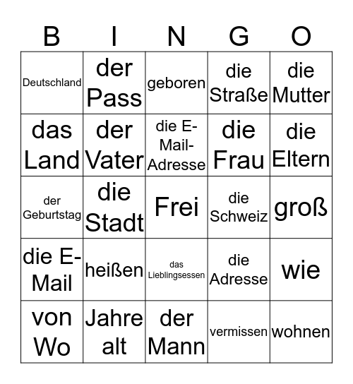 Das bin ich Bingo Card