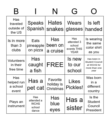 Student Council Bingo - Find someone who... Bingo Card