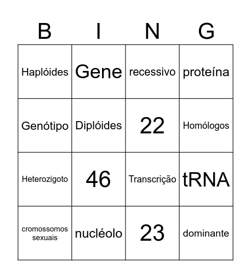 Bingo código genético Bingo Card