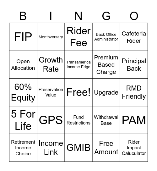 Rider Bingo Card