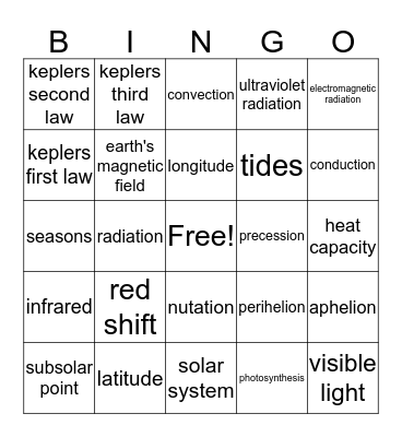 Earth and Space Bingo Card