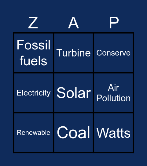 Change is Simple "ZAP!" Game Bingo Card