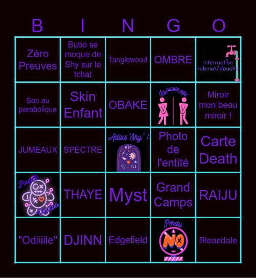 Bingo de Shy' Bingo Card