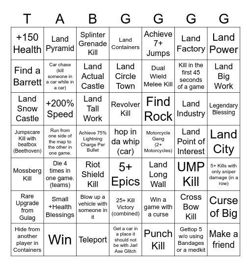 crazy tabg bingo (very hard) Bingo Card