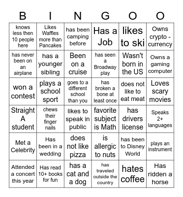 Youth Group Bingo! Bingo Card