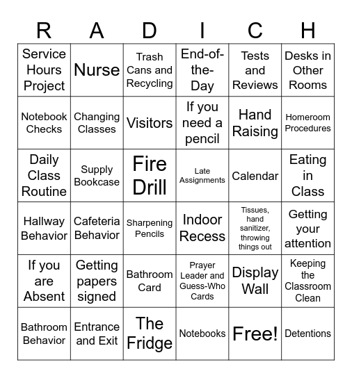 Welcome Back Bingo! Bingo Card