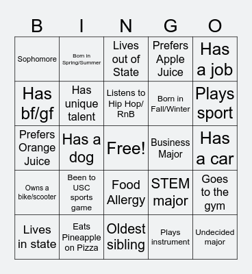 Icebreaker Bingo Card