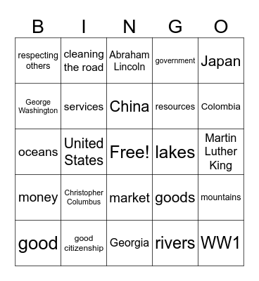 4 areas of SS Bingo Card