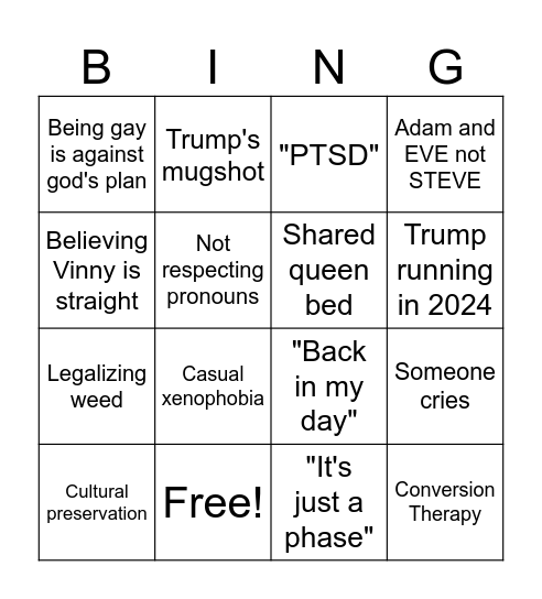 Family Bingo Card