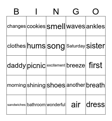 Going to the beach Bingo Card