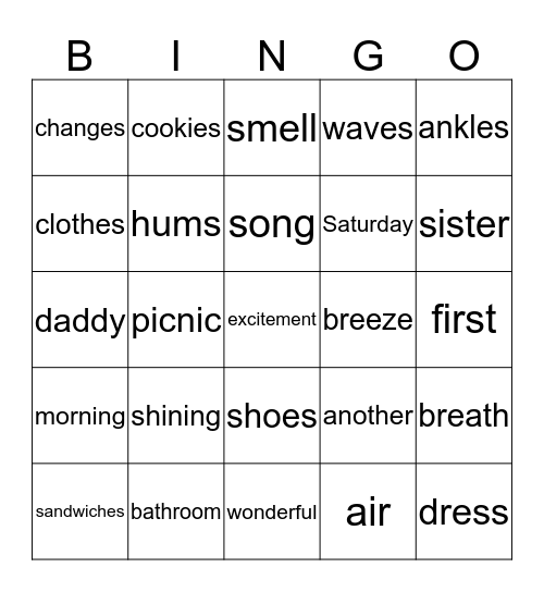 Going to the beach Bingo Card