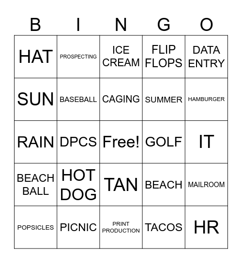 DPCS SUMMER BINGO Card