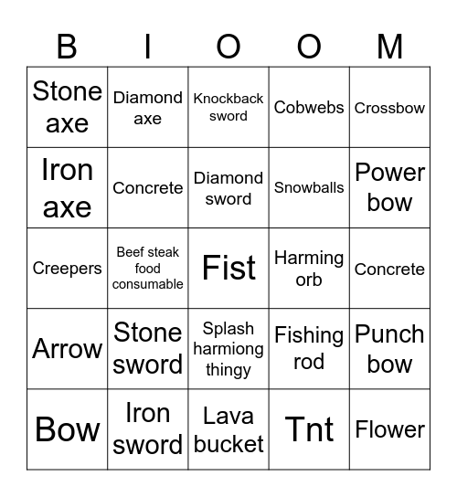 MINECRAFT ALL "ITEMS" Bingo Card